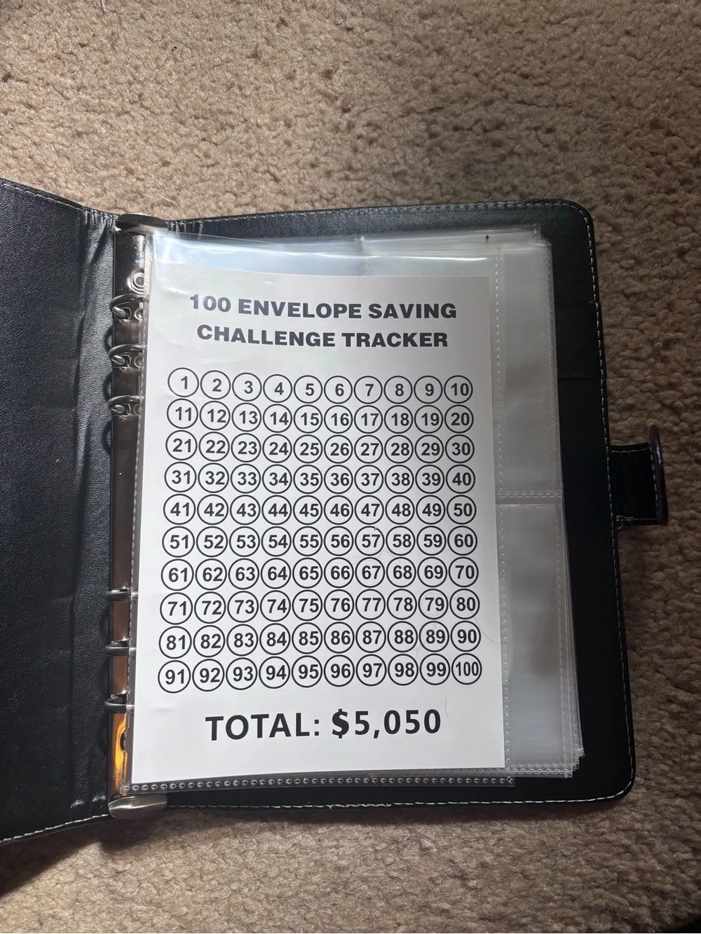 100 Envelope Savings Challenge Binder - Black with Gold Lettering